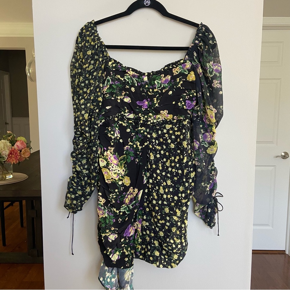 For Love And Lemons EILEEN mini dress, October Floral, Black and Lilac, Medium - Picture 8 of 11